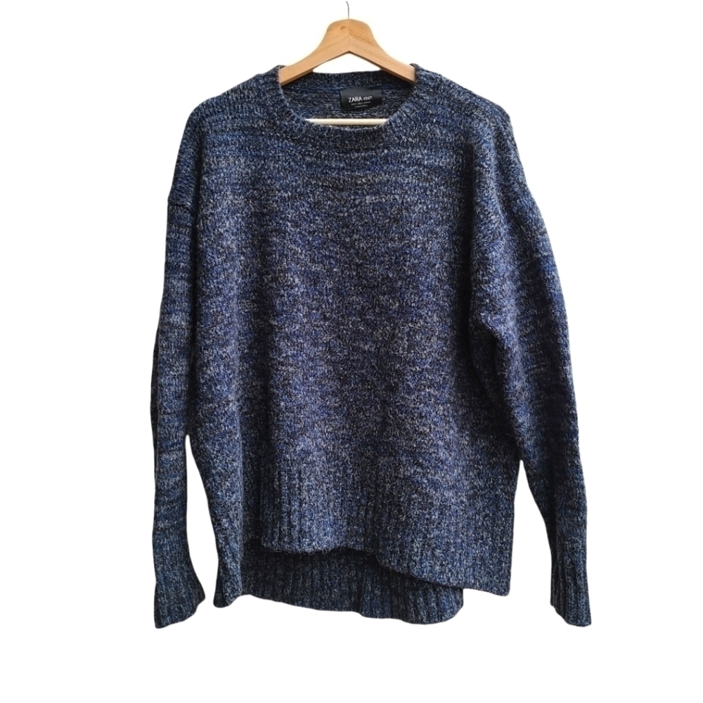 ZARA Oversized Grey Blue Knit Sweater, Size Small